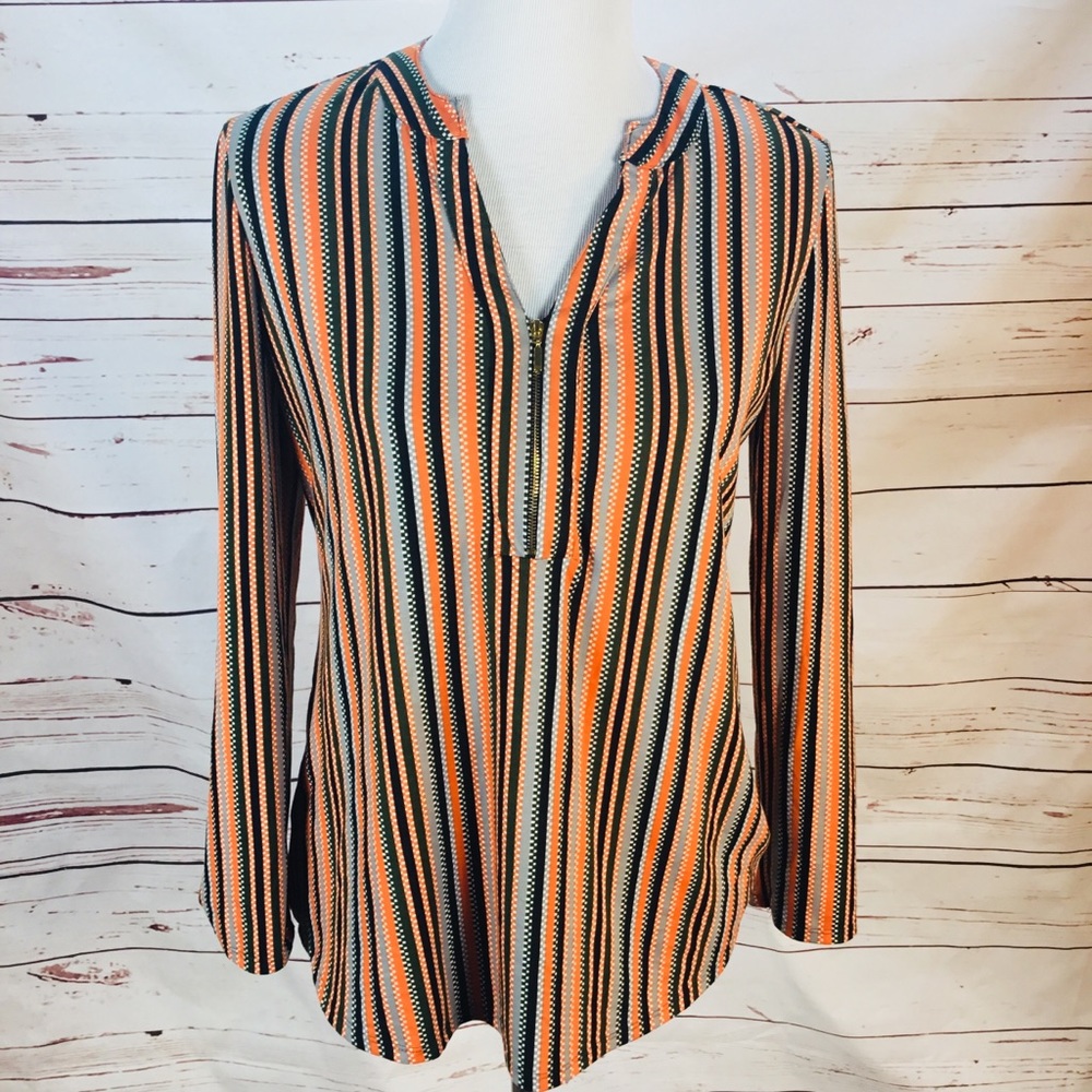Robert Louis Multicolored Striped Zippered‎ Shirt.